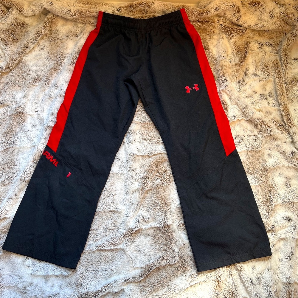 Under Armour Track Pants Black Red Kids Youth Small